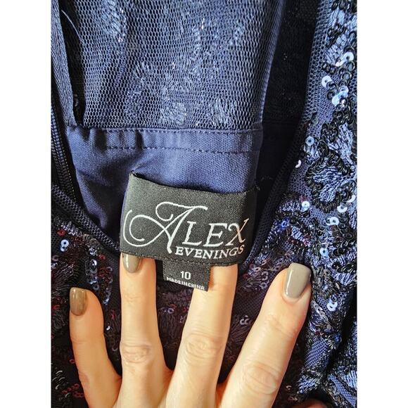 Alex Evenings sz 10 navy blue V-Neck Empire Waist Sheath Dress flutter Sleeves - Picture 4 of 6